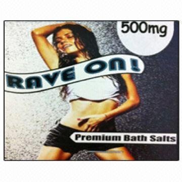 Rave On Bath Salts with spa towels and candles for a relaxing setup