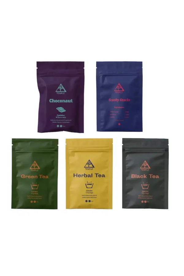 Temple Teleport Sample Pack with Magic Mushroom Tea and Choconaut Scooby Snacks
